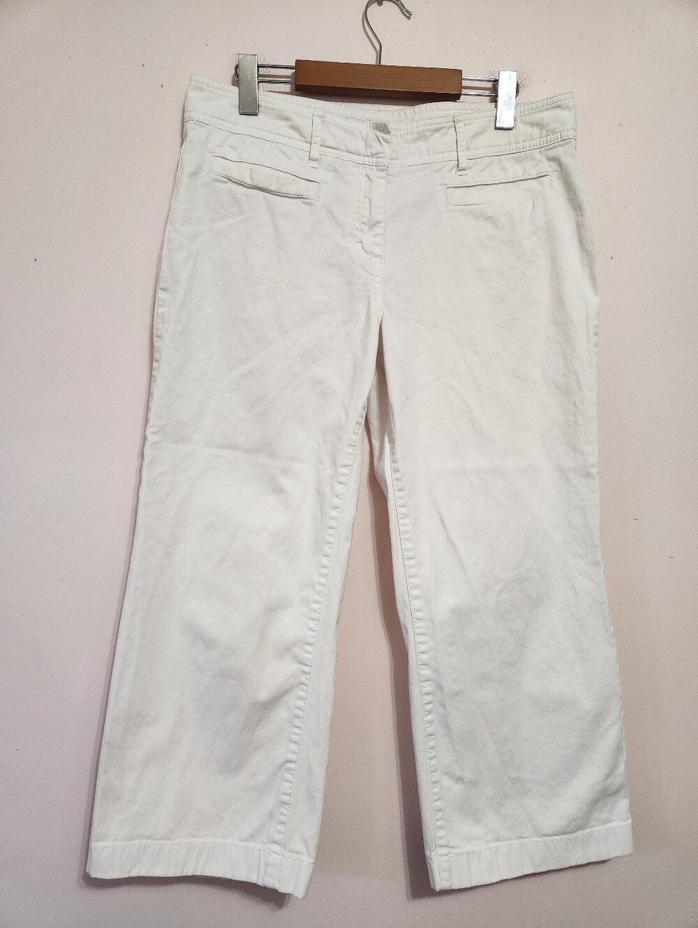 Vintage Y2K Tommy Hilfiger White Wide Leg Cropped Nautical Capri Pants Chic 10